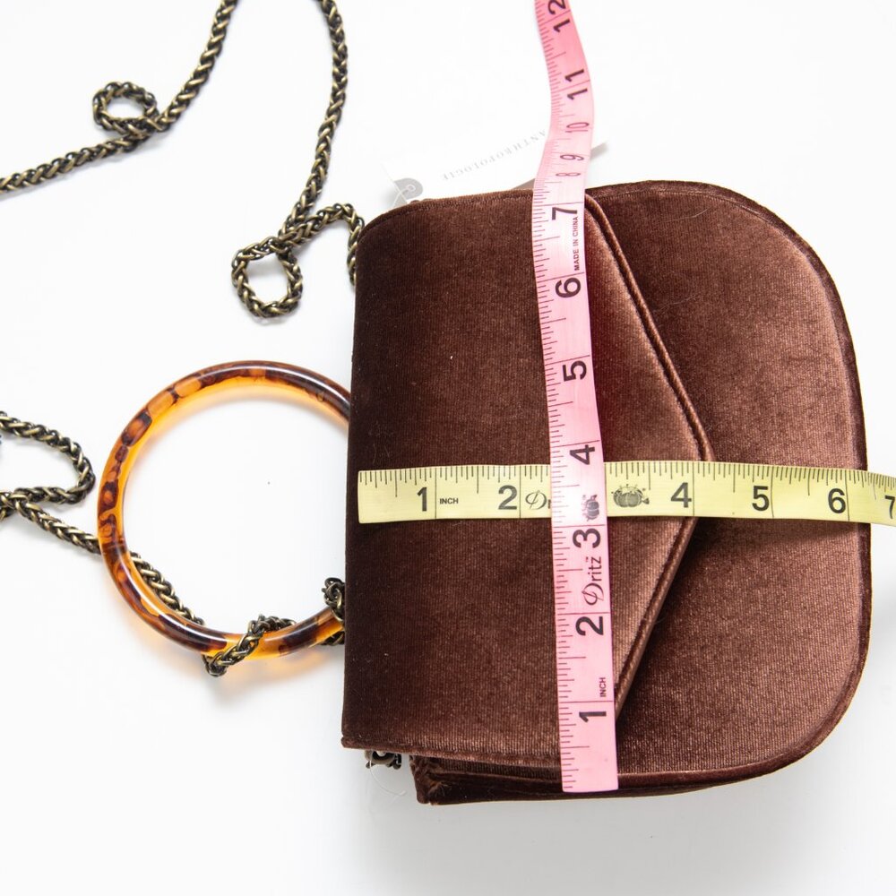 Anthropologie Simone Velvet Purse Crossbody Lucite Tortoise Bag Brown New - Picture 6 of 7